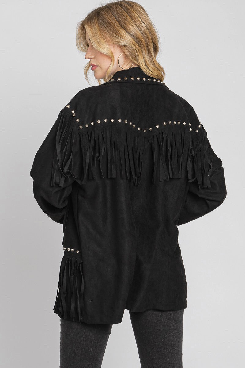 Black Studded Jacket with Fringe