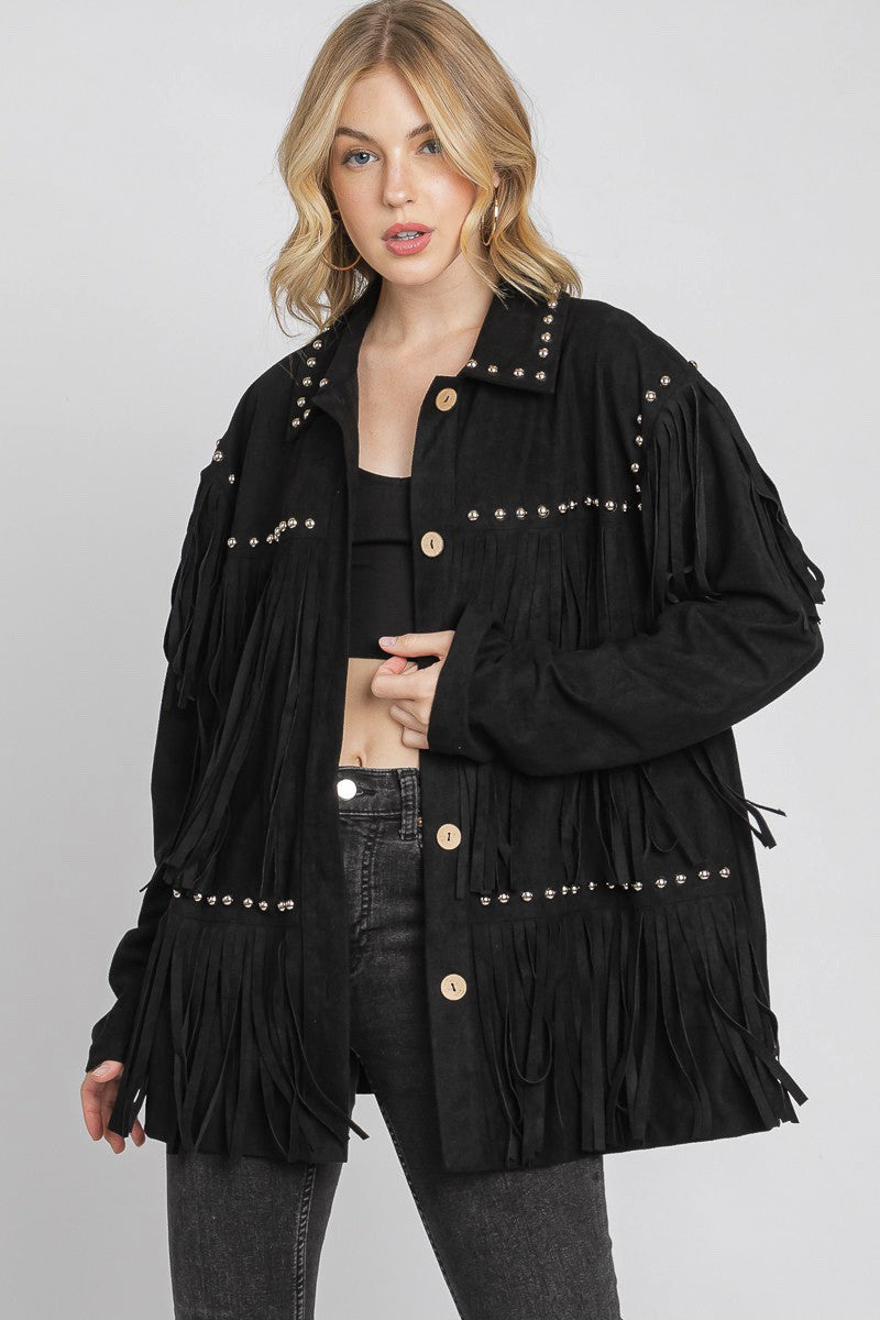 Black Studded Jacket with Fringe