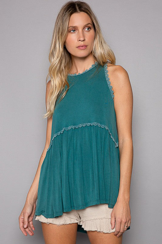 Jade Green Babydoll Sleeveless Top