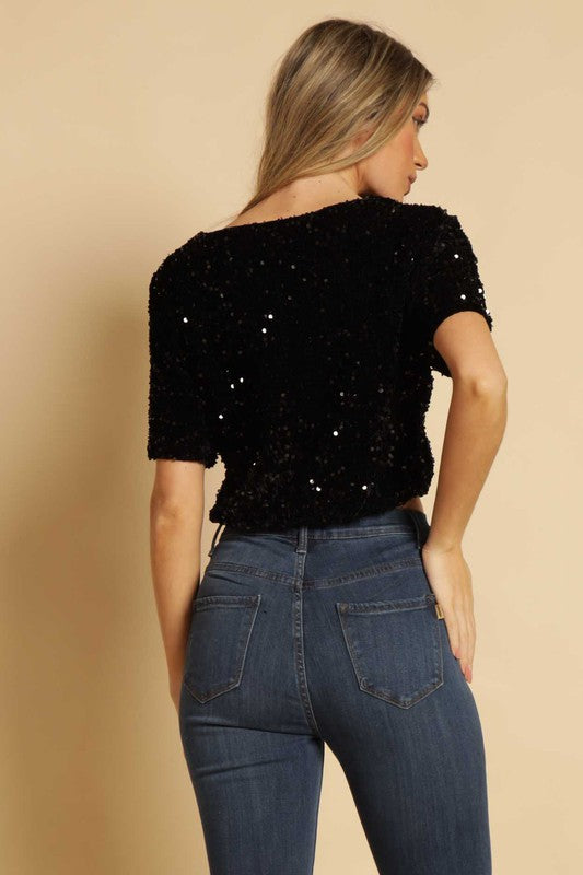 Black Sequin Crop