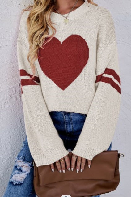 Apricot Knitted Heart Sweater