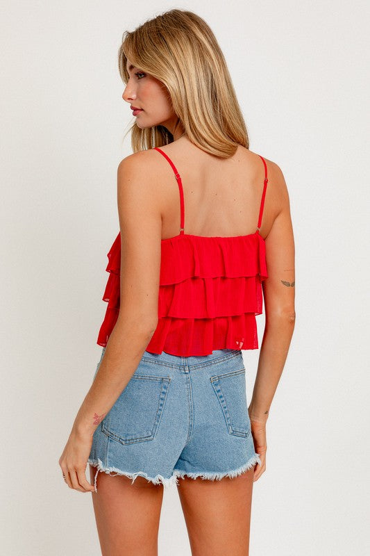 Red Layered Spaghetti Strap Top