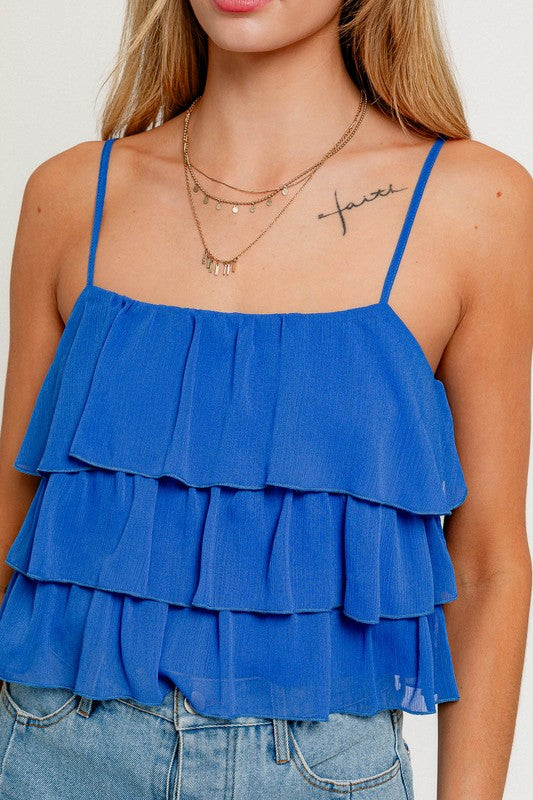 Blue Layered Spaghetti Strap Top