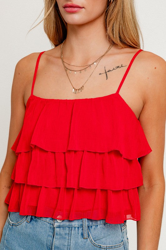 Red Layered Spaghetti Strap Top