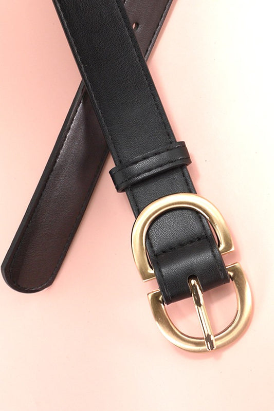 Black Buckle Faux Leather Belt
