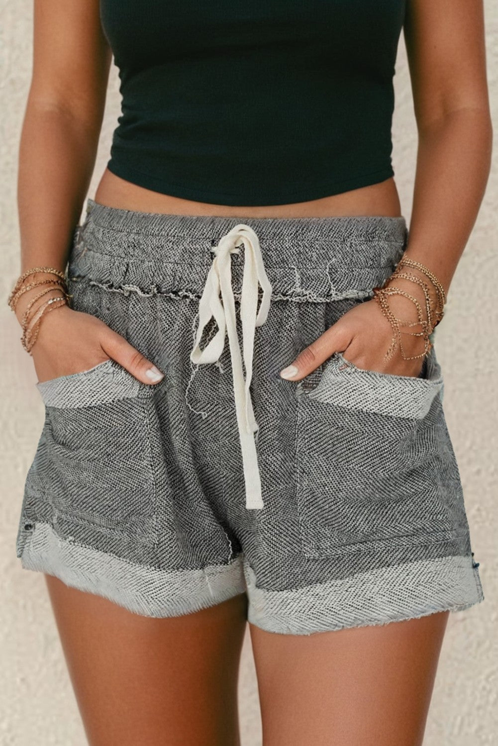 Grey Raw Edge Shorts