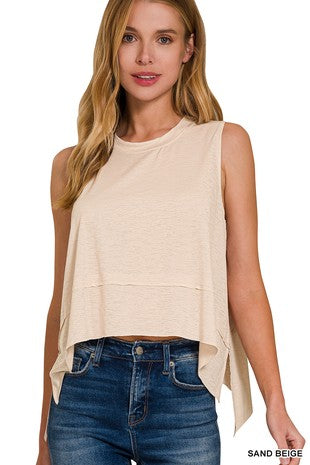 Shark Bite Side Slit Sleeveless Top