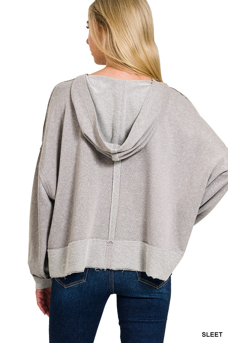 Light Grey Raw Hem Hoodie