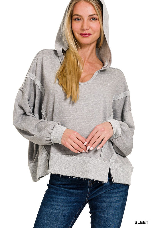 Light Grey Raw Hem Hoodie