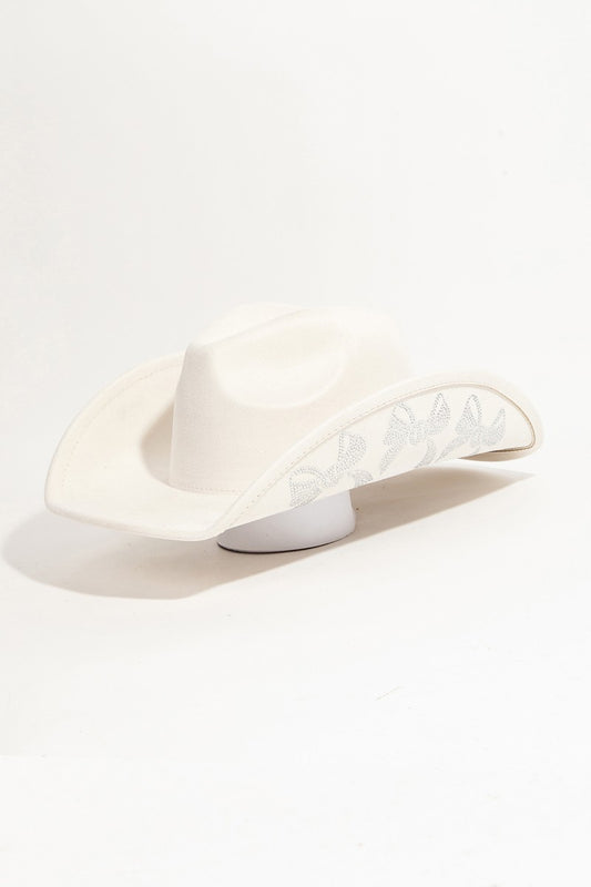 Ivory Rhinestone Bow Cowboy Hat