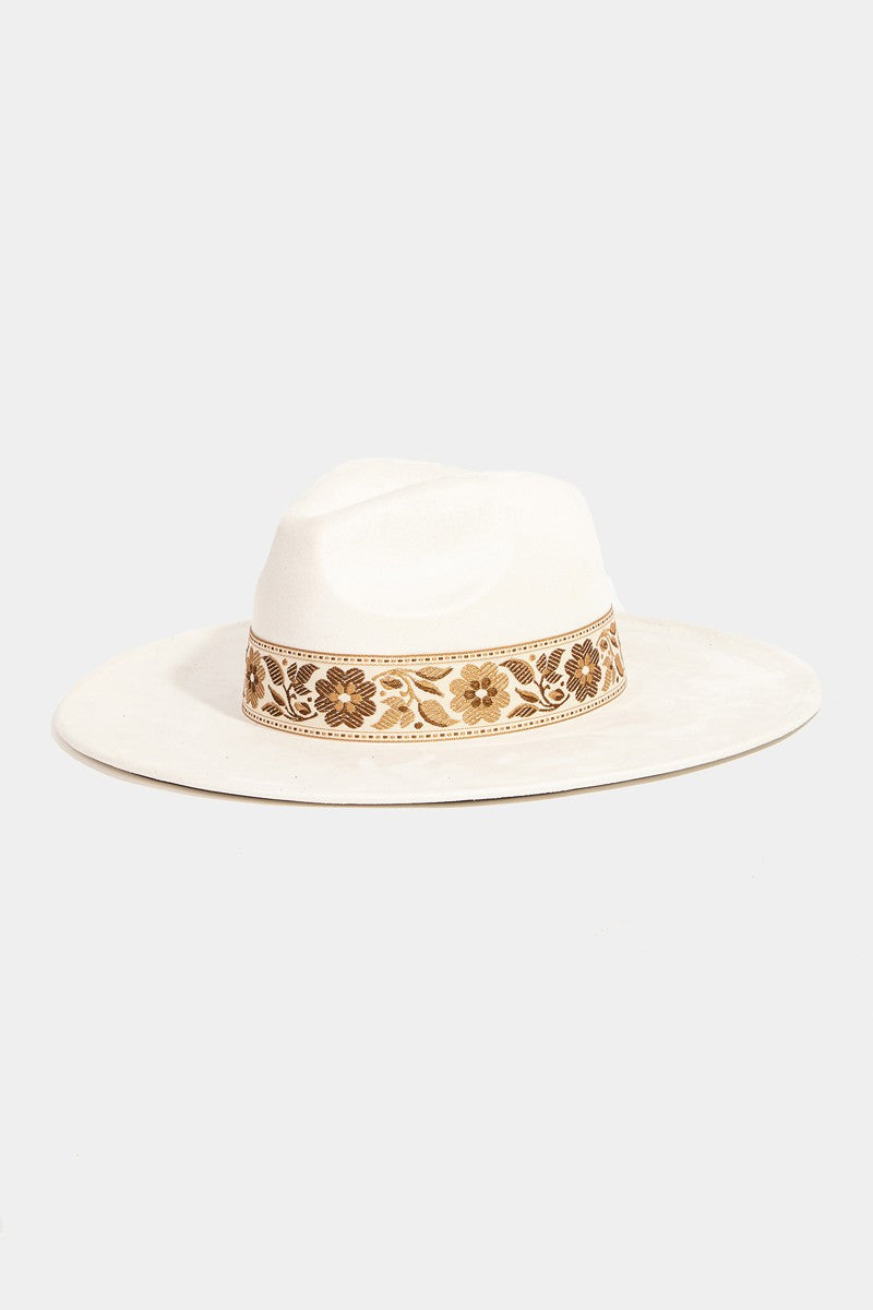 Ivory Flower Ribbon Fedora