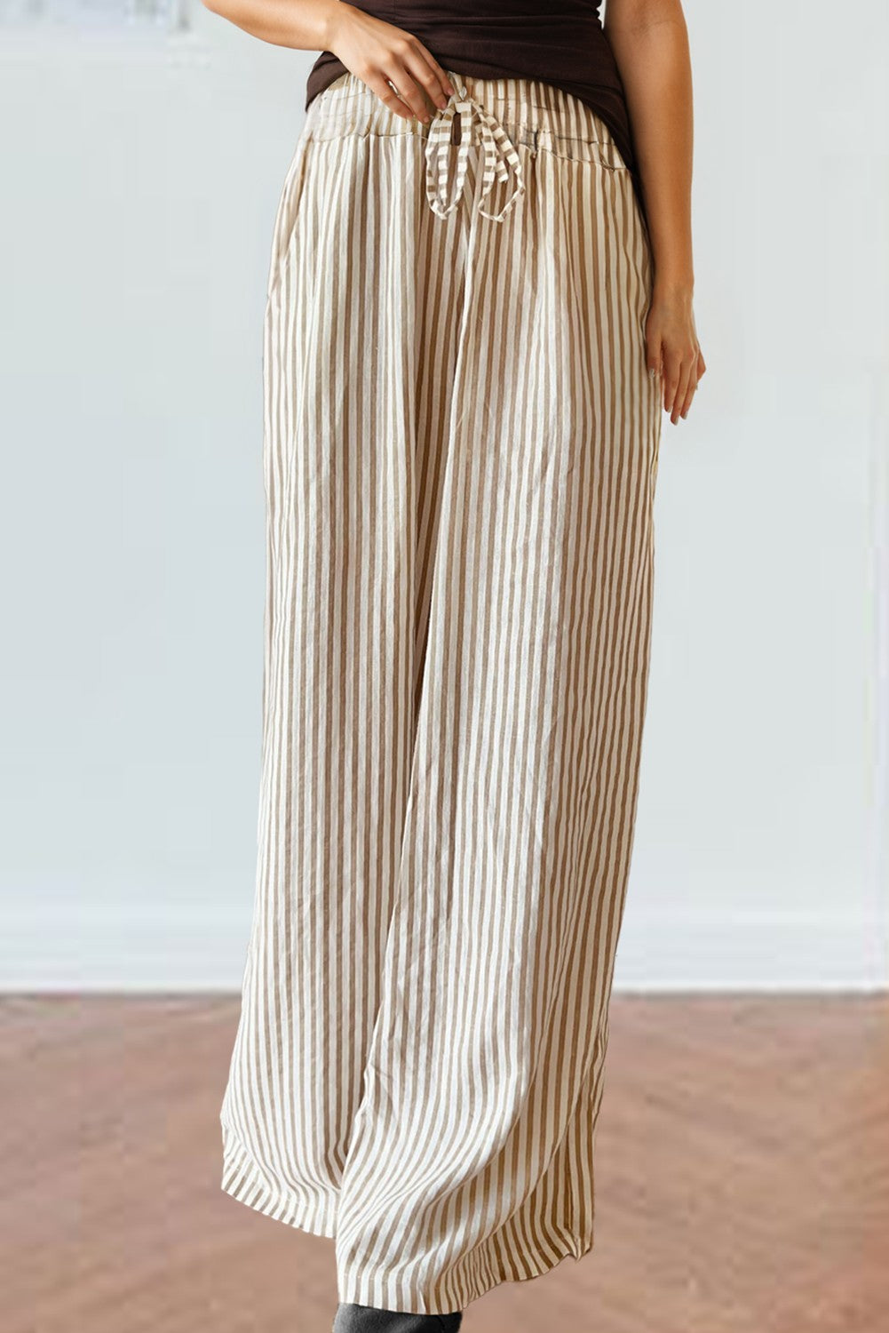 Khaki Stripe Wide Leg Pants