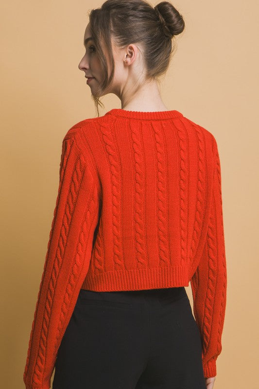 Red Cropped Bow Sweater