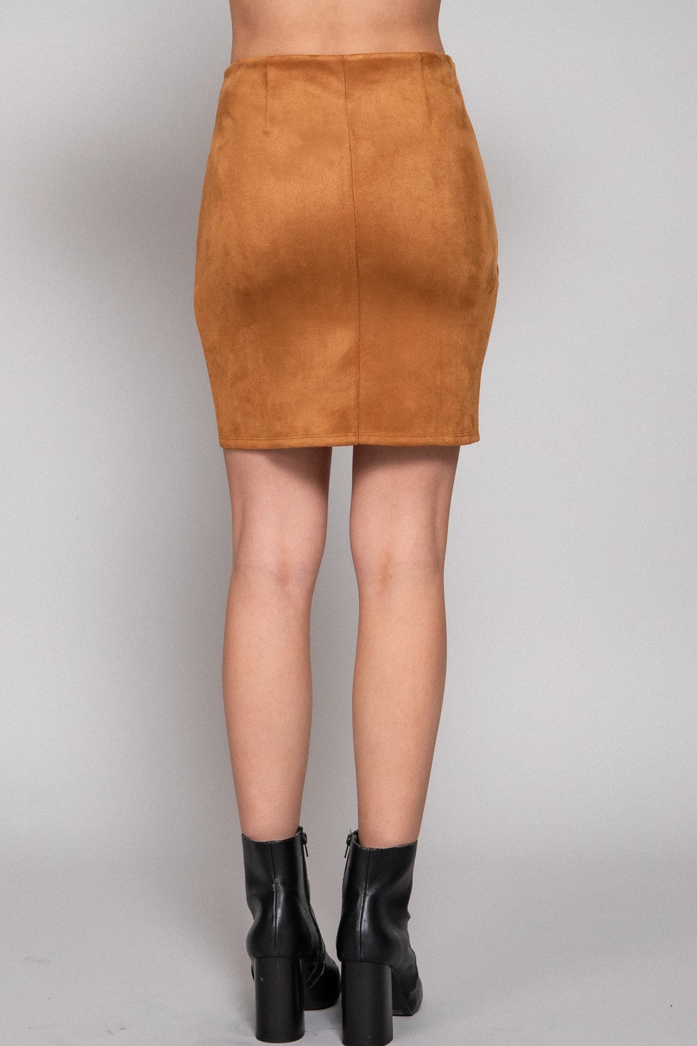 Cappuccino Ruched Suede Mini Skirt