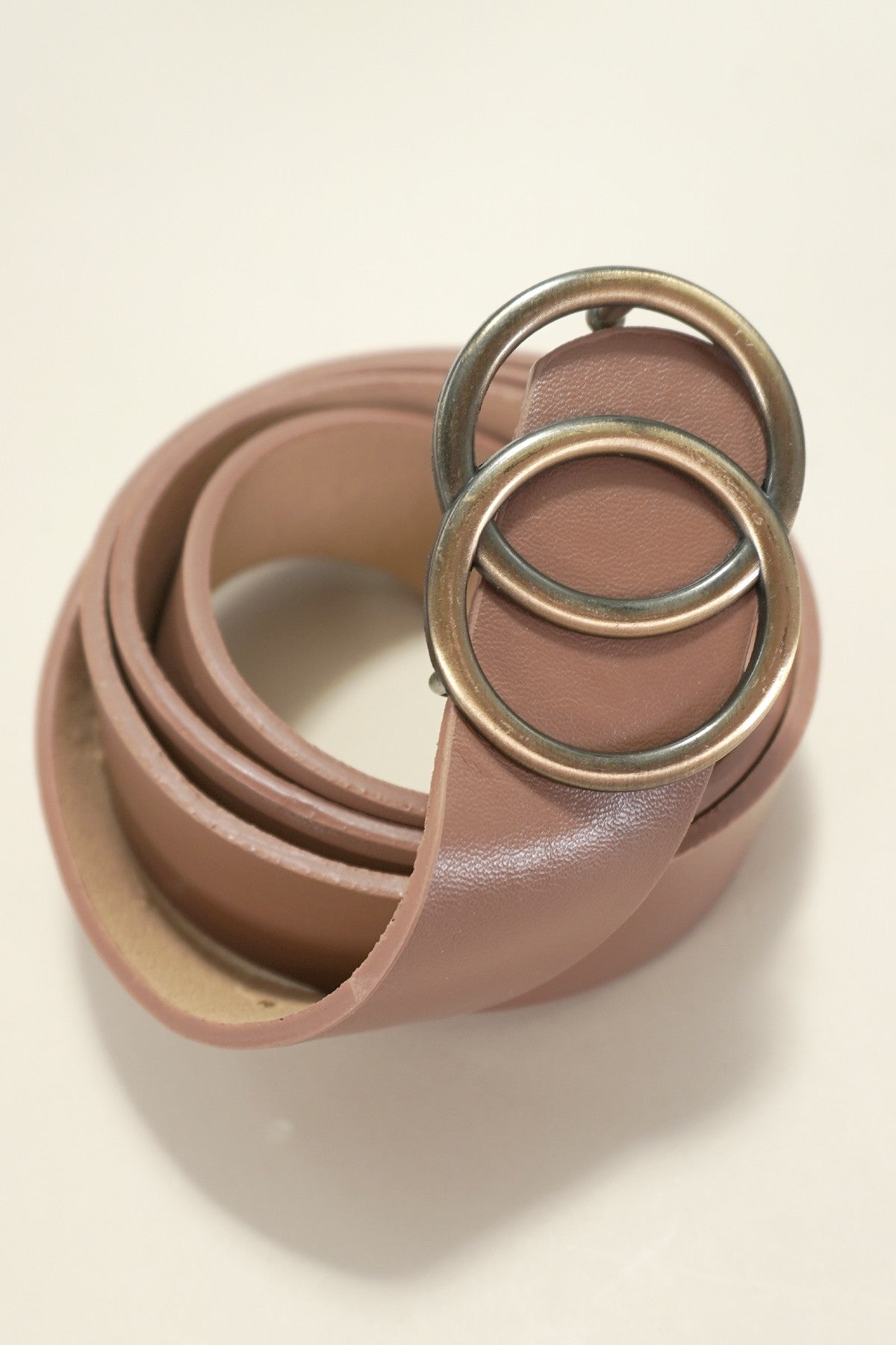 Taupe Double O Buckle Faux Leather Belt
