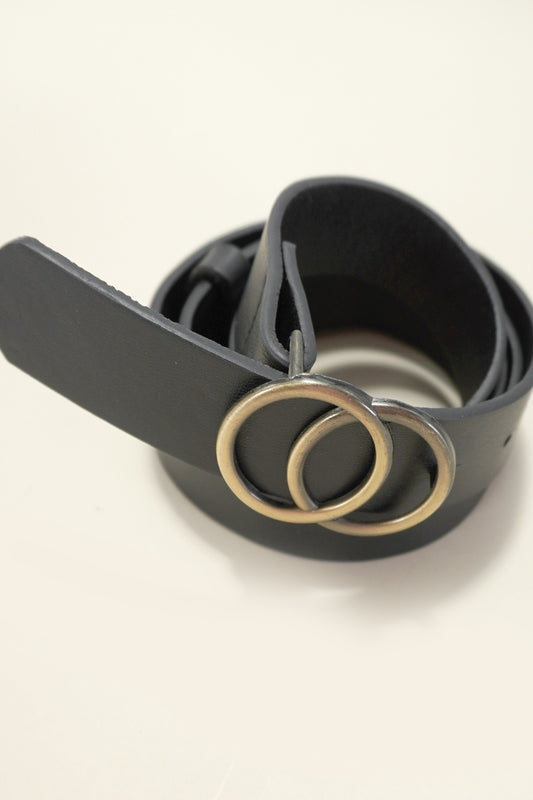 Black Double O Buckle Faux Leather Belt