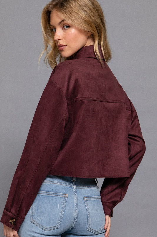 Burgundy Suede Cropped Jacket