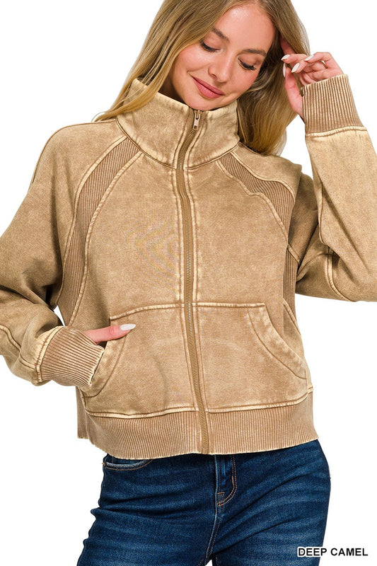 Deep Camel Acid Wash Zip Up