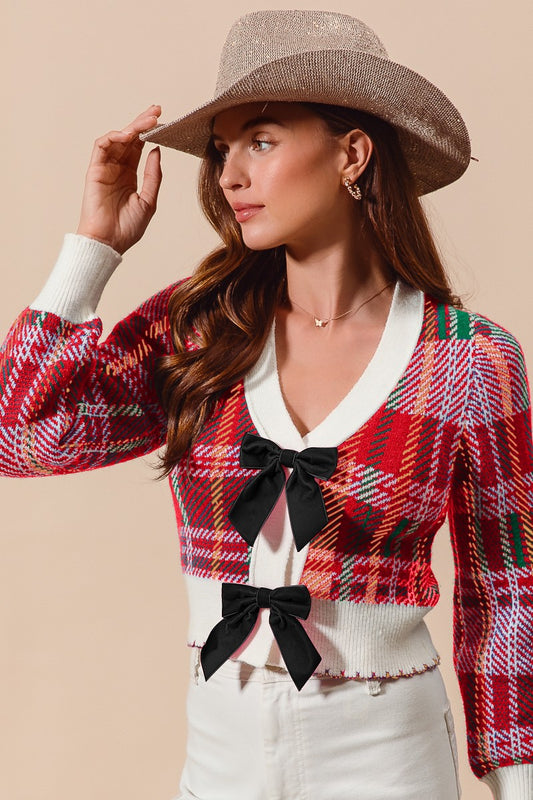 Velvet Bow Cropped Cardigan