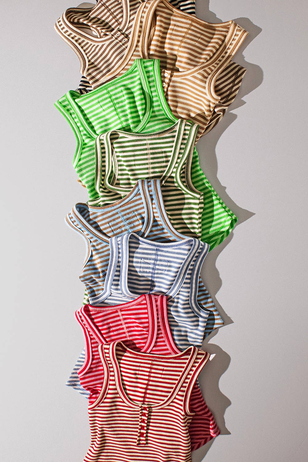Striped & Solid Button Down Fitted Knit Tank Top