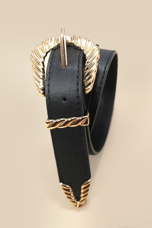 Black Classic Western Carved Buckle Belt