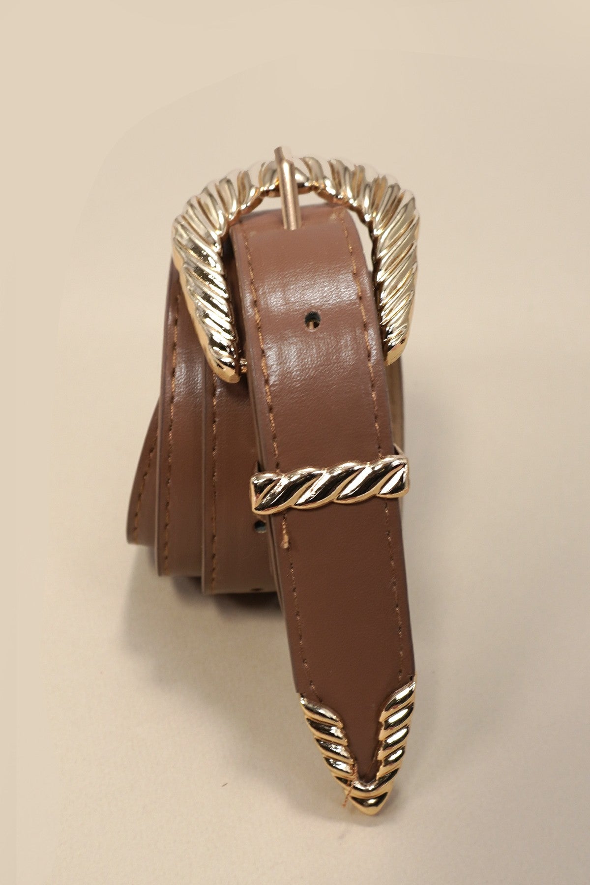 Taupe Classic Western Carved Buckle Belt