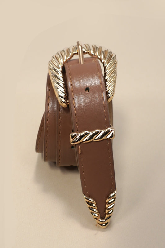 Taupe Classic Western Carved Buckle Belt