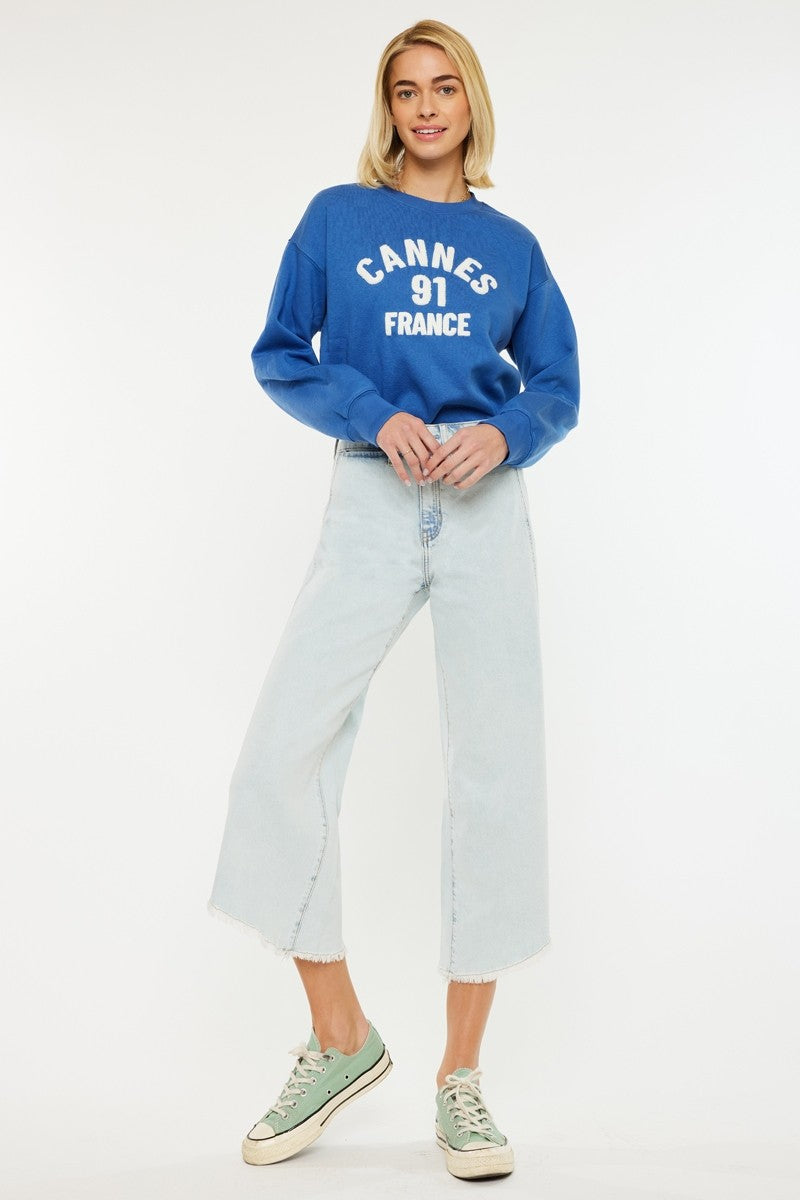 High Rise Crop Raw Hem Jean