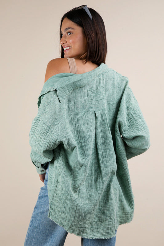 Sage Washed Button Down Top
