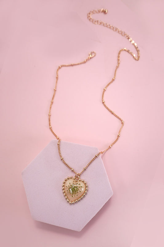 Opal Flower Gold Heart Necklace