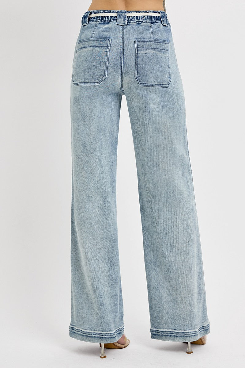 Light Wash Tie Waist Band Jean