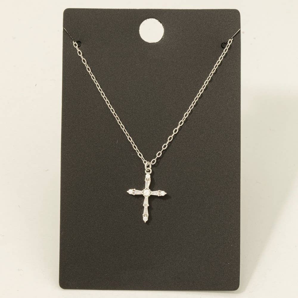 Metallic Dainty Cz Cross Pendant Necklace