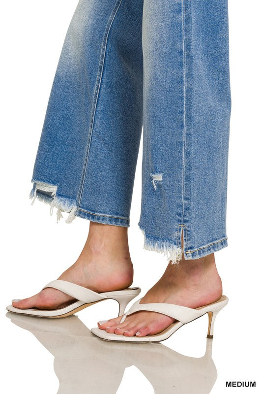 Medium Wash Raw Hem Jean