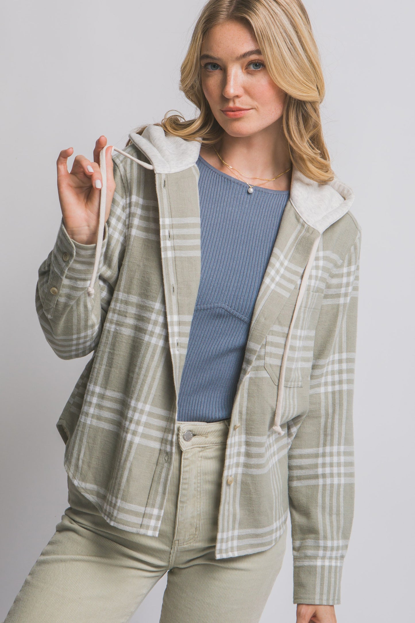 Olive Hooded Flannel Shirt