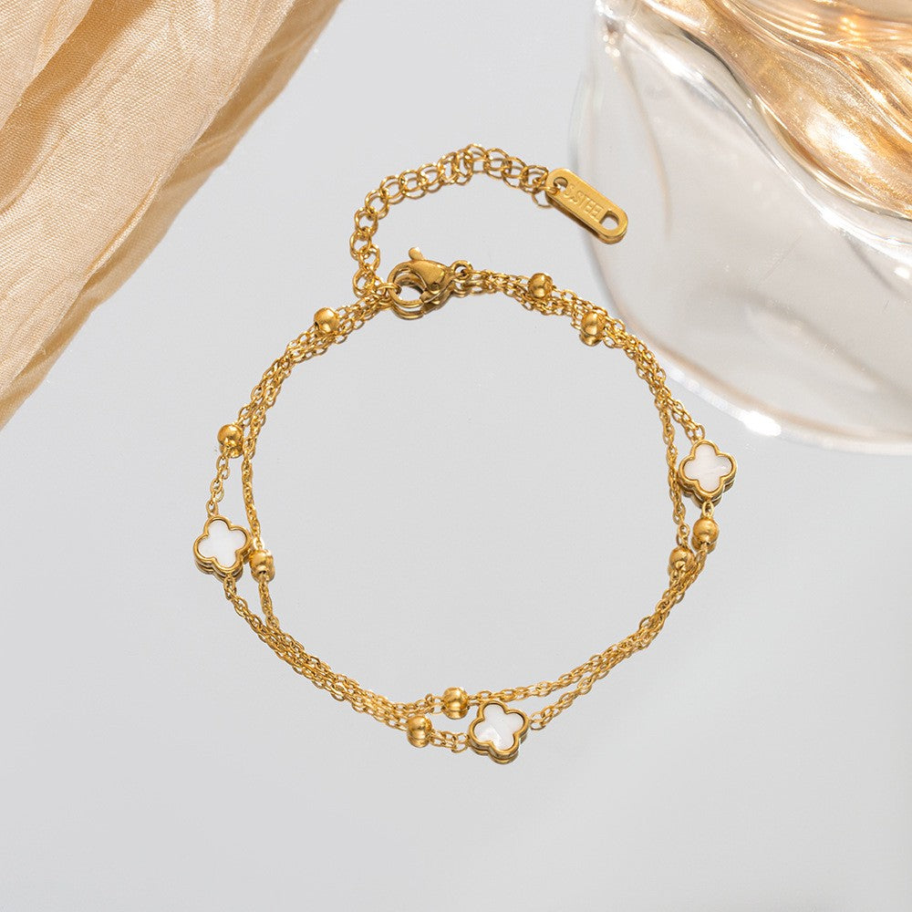 18k Stainless Steel White Clover Bracelet