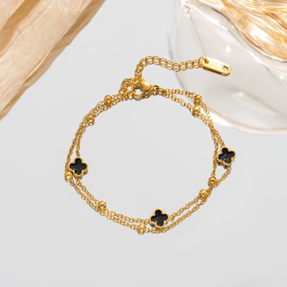 18k Stainless Steel Black Clover Bracelet