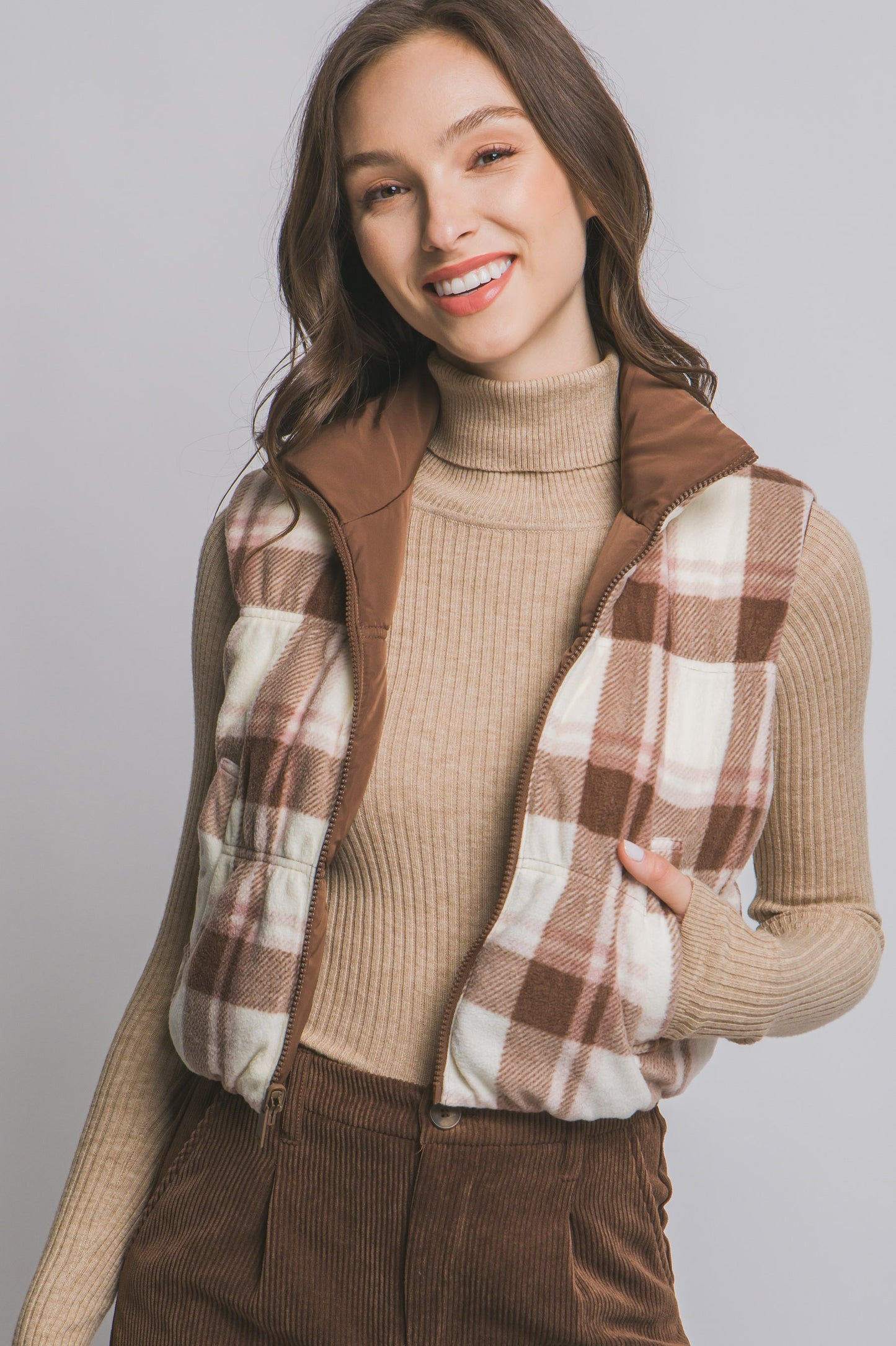 Mocha Reversible Crop Puffer Vest