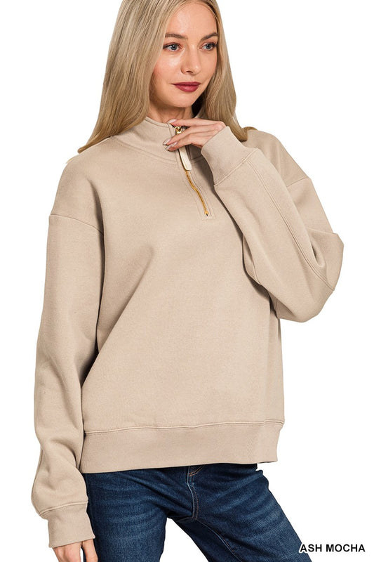 Sand Beige Quarter Zip Pullover
