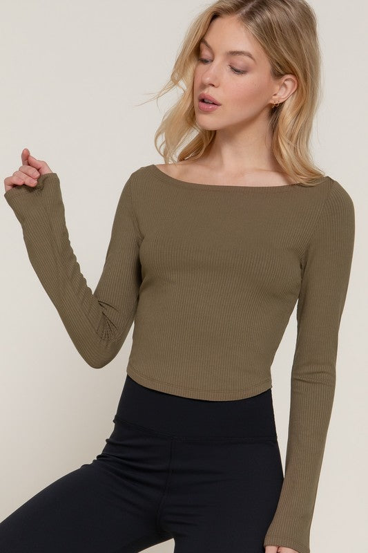 Olive Long Sleeve Ribbed Top