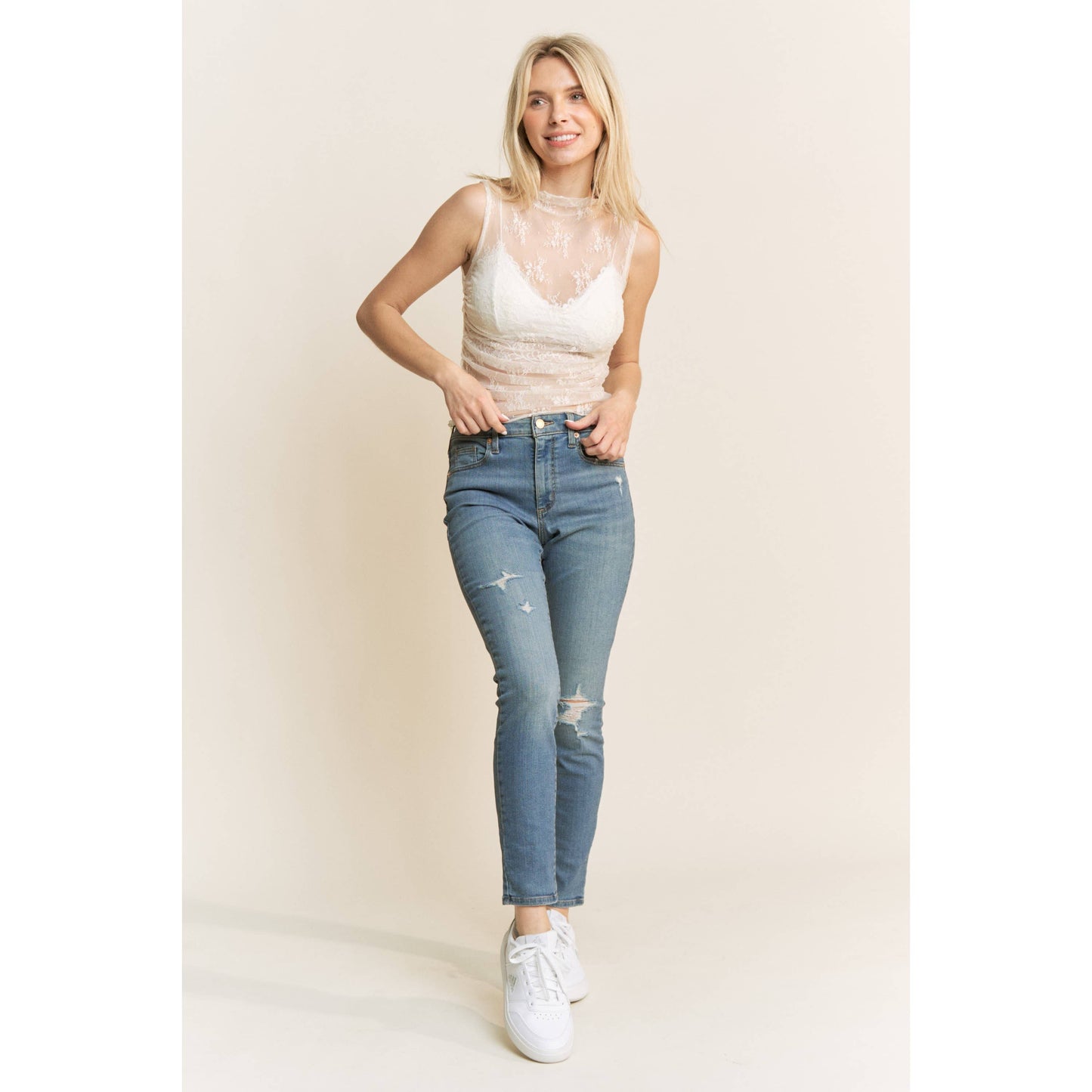 High Neck Sleeveless Fitted Top