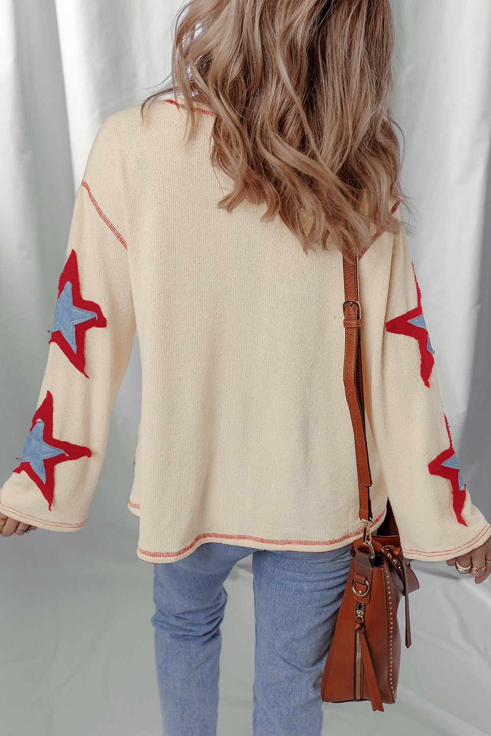 Beige USA Star Patchwork Top