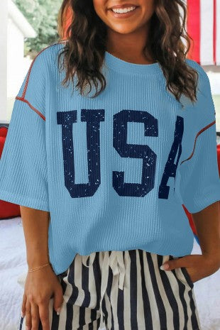 USA Graphic Loose Ribbed Top