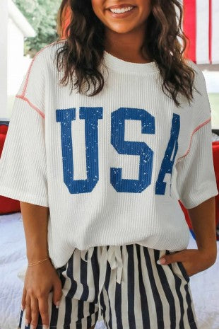USA Graphic Loose Ribbed Top