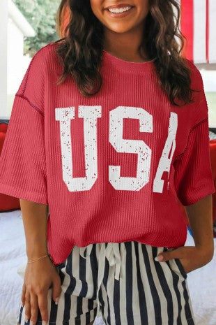 USA Graphic Loose Ribbed Top