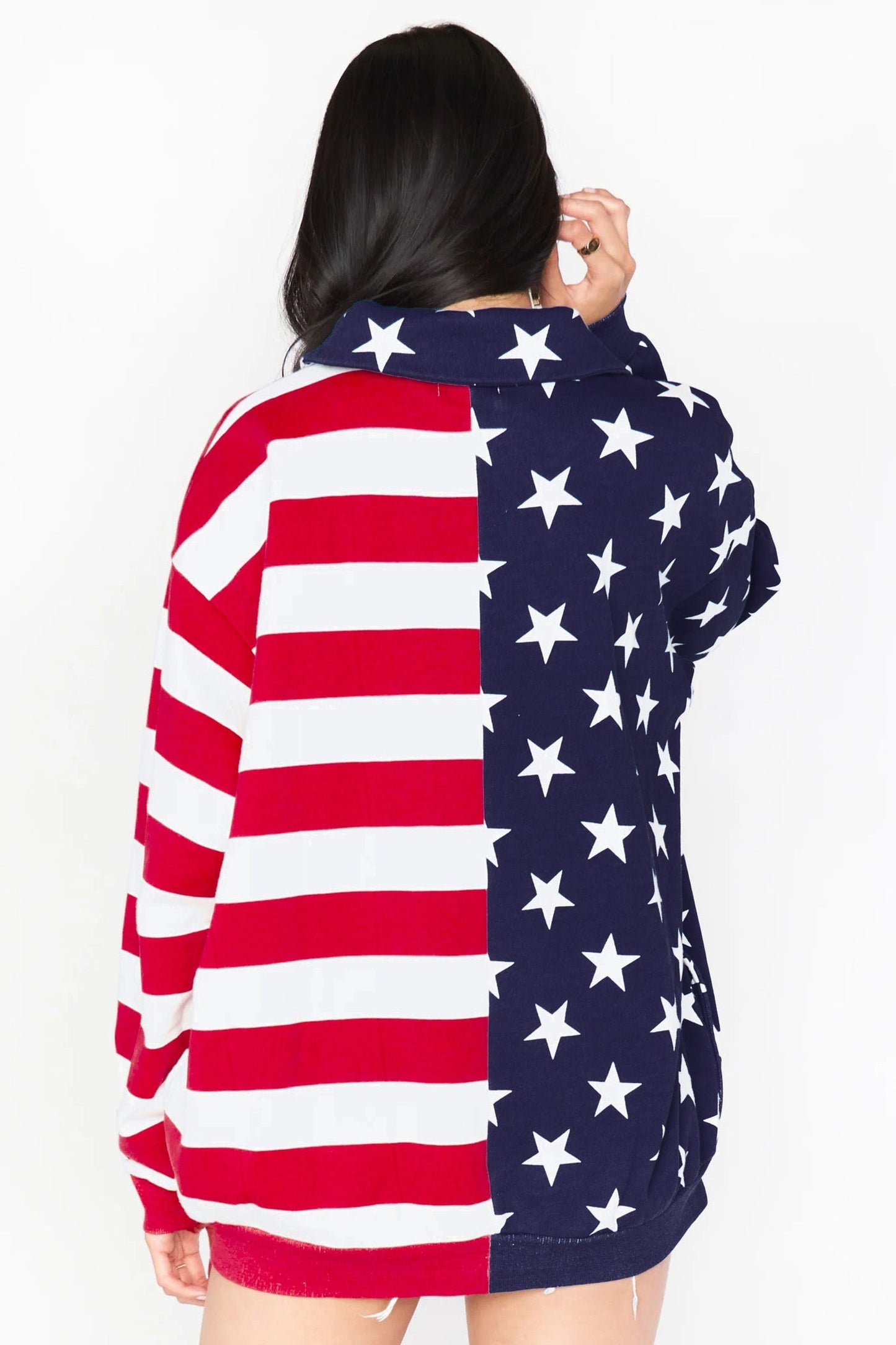 Stars Stripe Sweatshirt Patriotic Zip Oversized Pullover