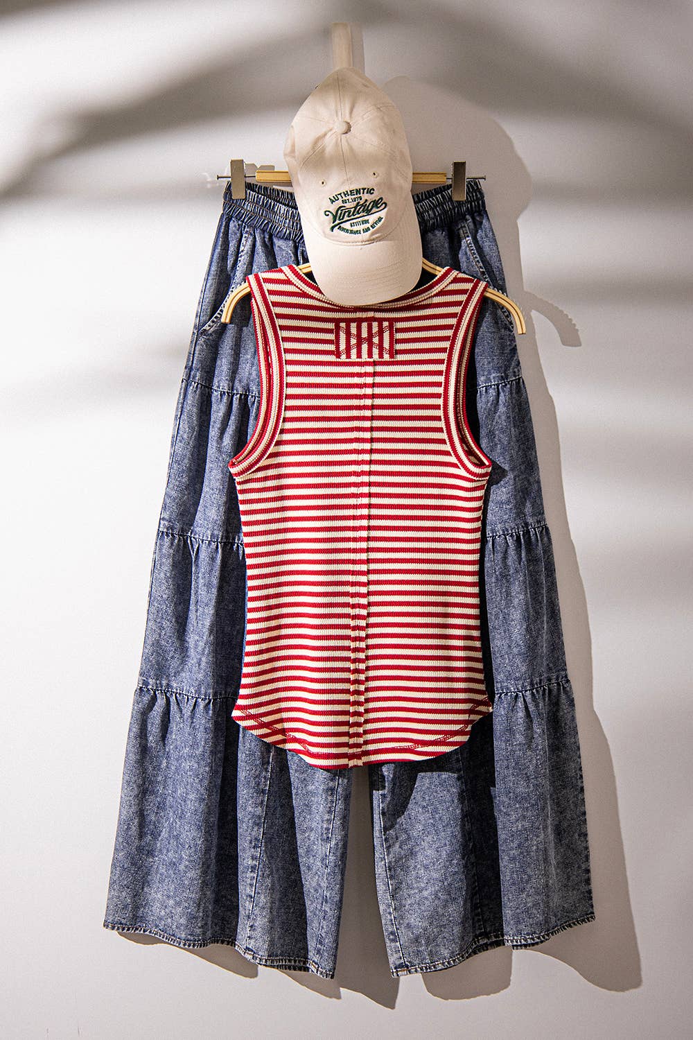 Striped & Solid Button Down Fitted Knit Tank Top