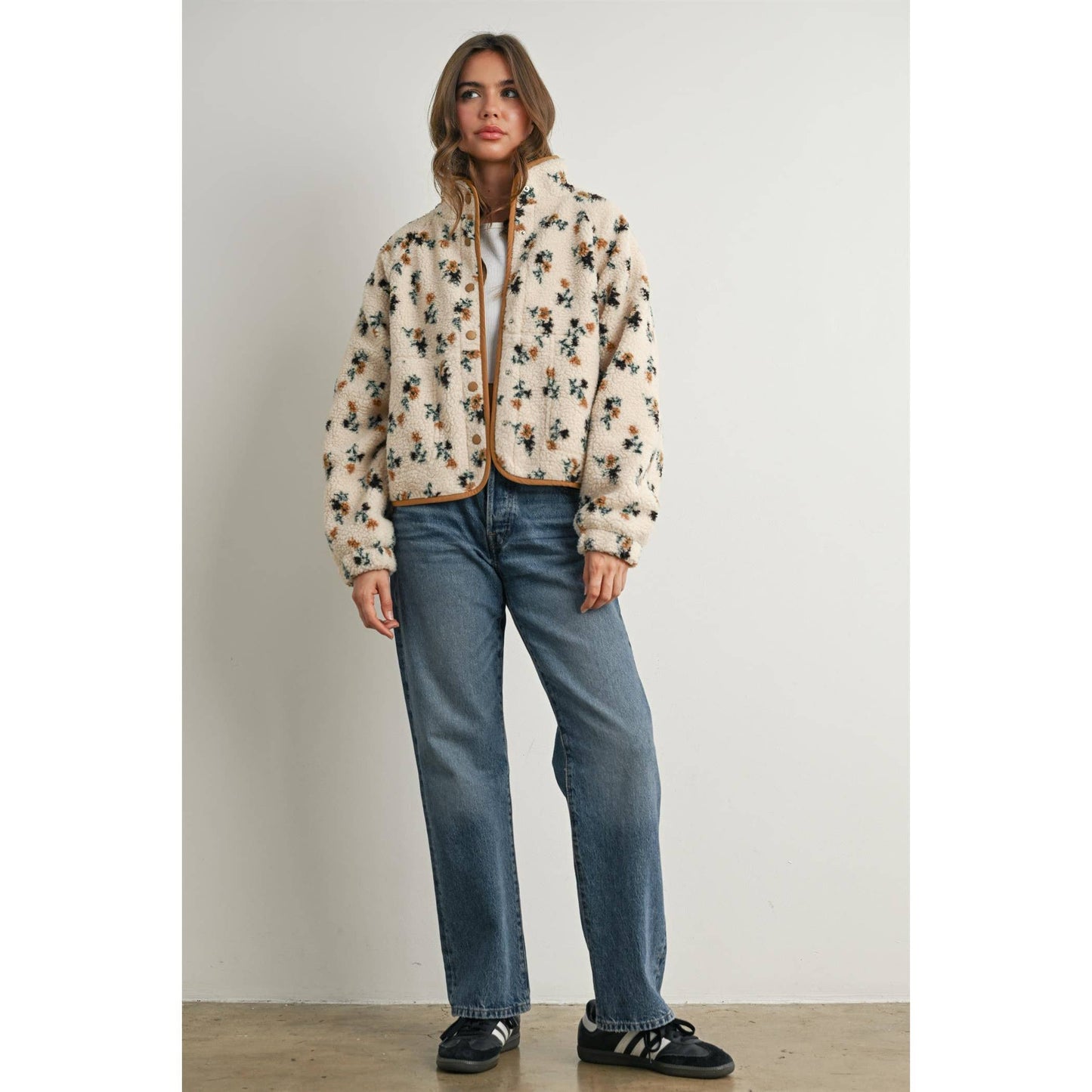 Floral Print Fluffy Fleece Jacket
