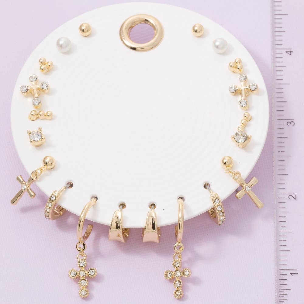 Ten Piece Assorted Cz Cross Earrings Set