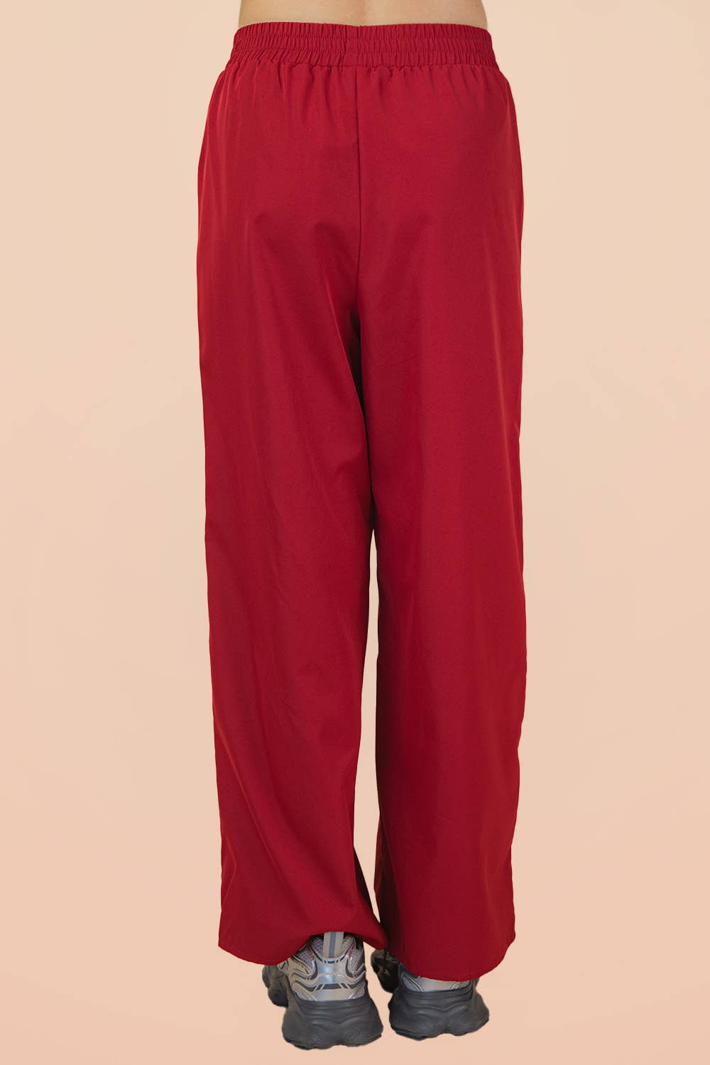 Red Wide Leg Track Pants W/ Piping Detail