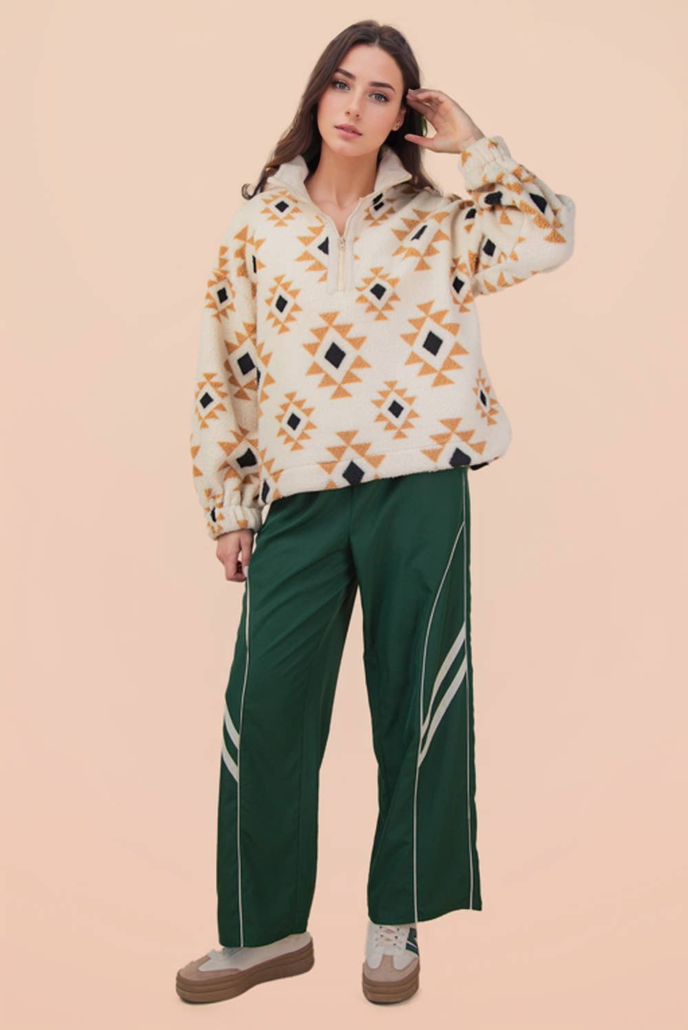 Wide Leg Track Pants W/ Piping Detail: Olive